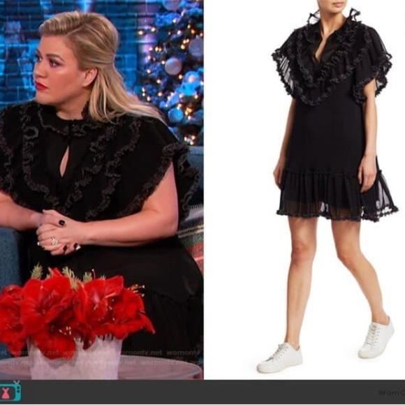 See by Chloe Polka Dot Ruffle Plissé Georgette Shift Dress Black Sz EU 34 US 0-2 - Picture 11 of 12